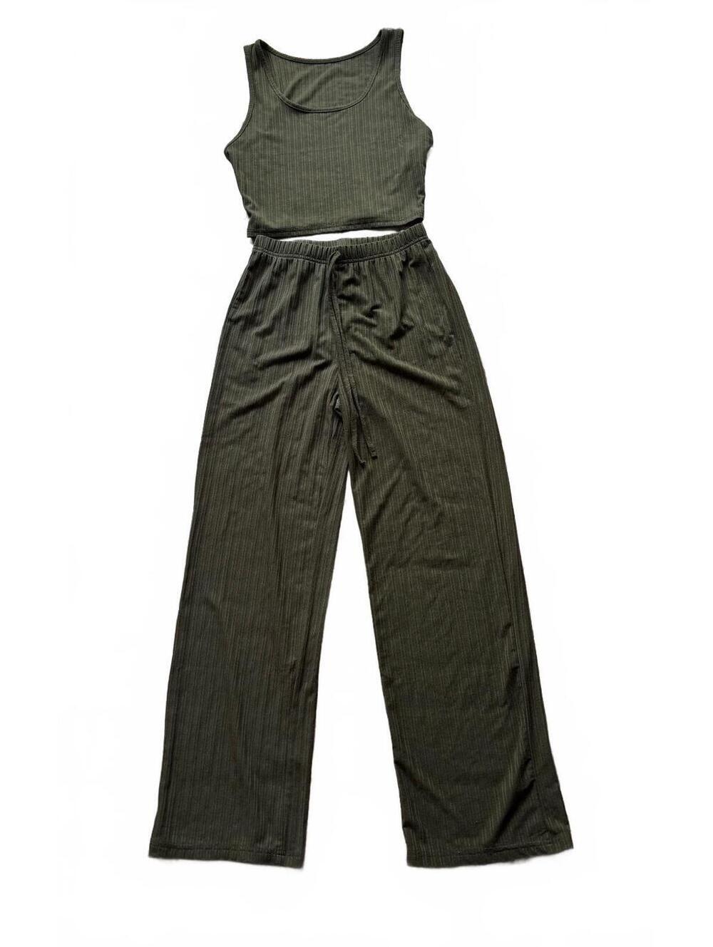 Ribbed Cozy Fairy Army Green Lounge 2 Piece Set Size S